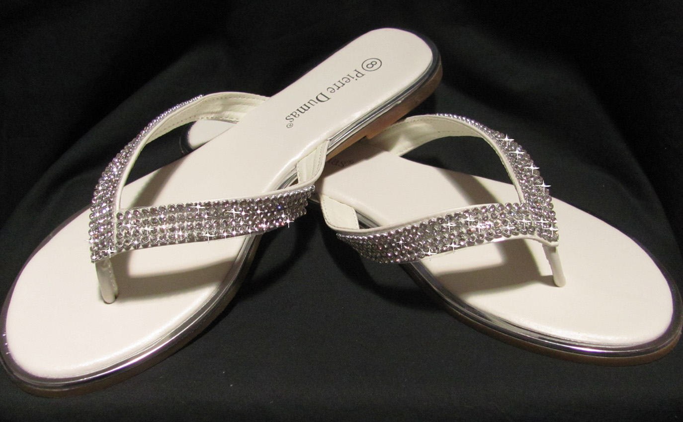 Diamond Diva's White Wedding Swarovksi Crystal Platform Flip-flops
